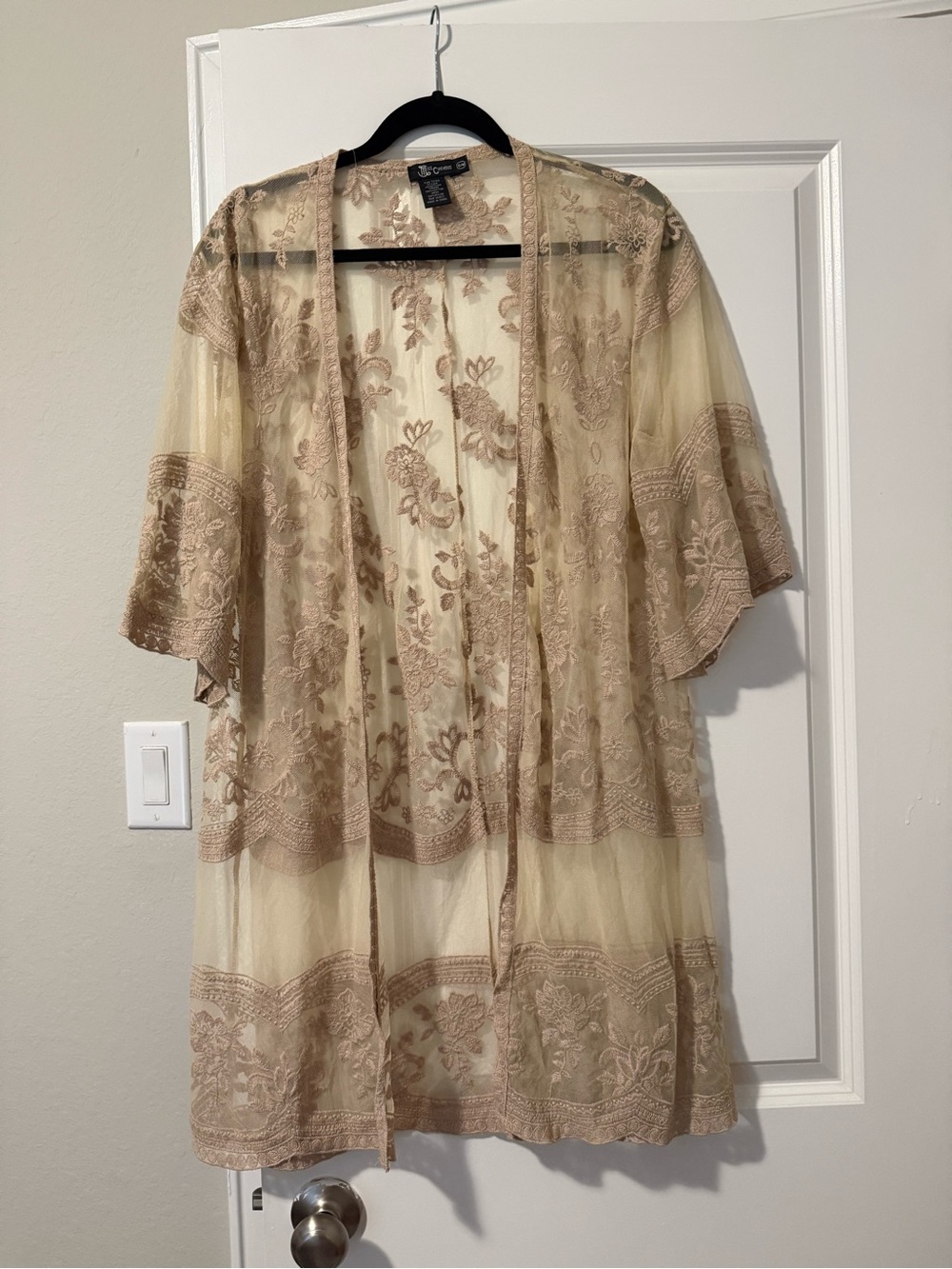 Miss Chievous Sheer Embroidered Kimono in Blush